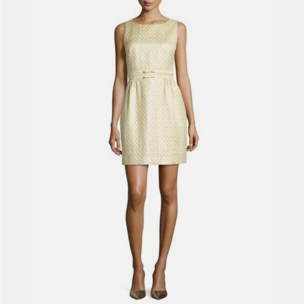 ANTHROPOLOGIE ERIN FETHERSTON GOLD JACQUARD NINA MINI DRESS GREAT COND (2)
